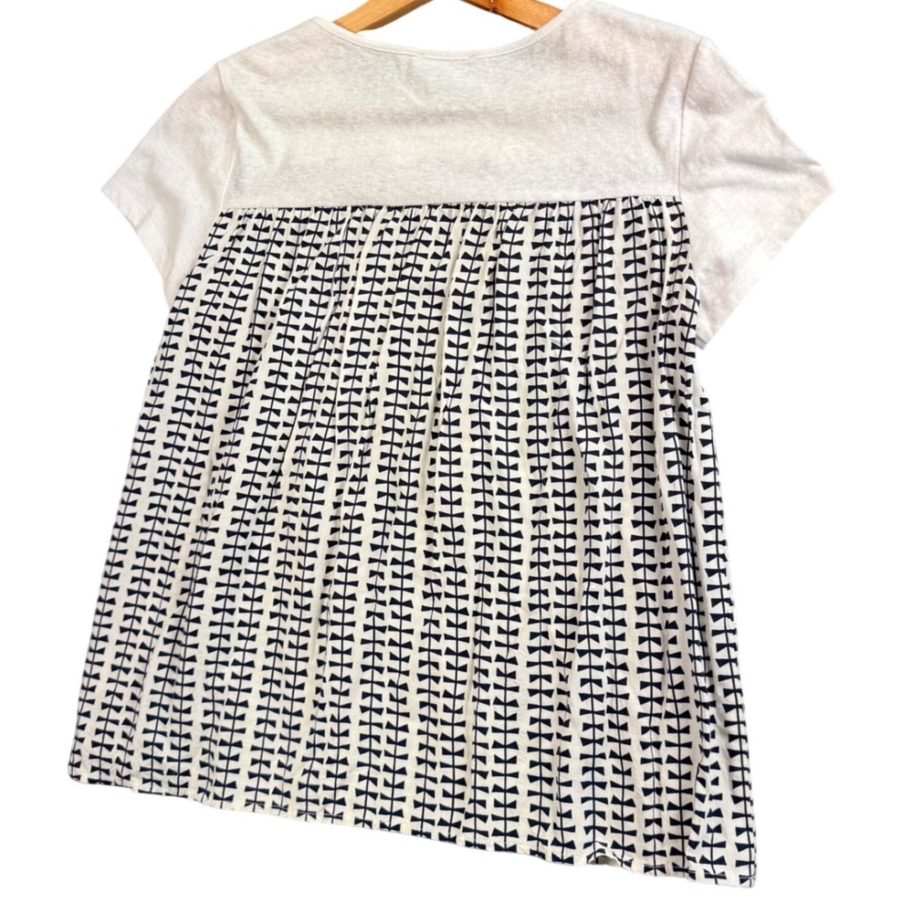 THML Top Womens S White Blue Embroidered Mixed Media Boho Coastal Chic‎ Blouse - Picture 3 of 9